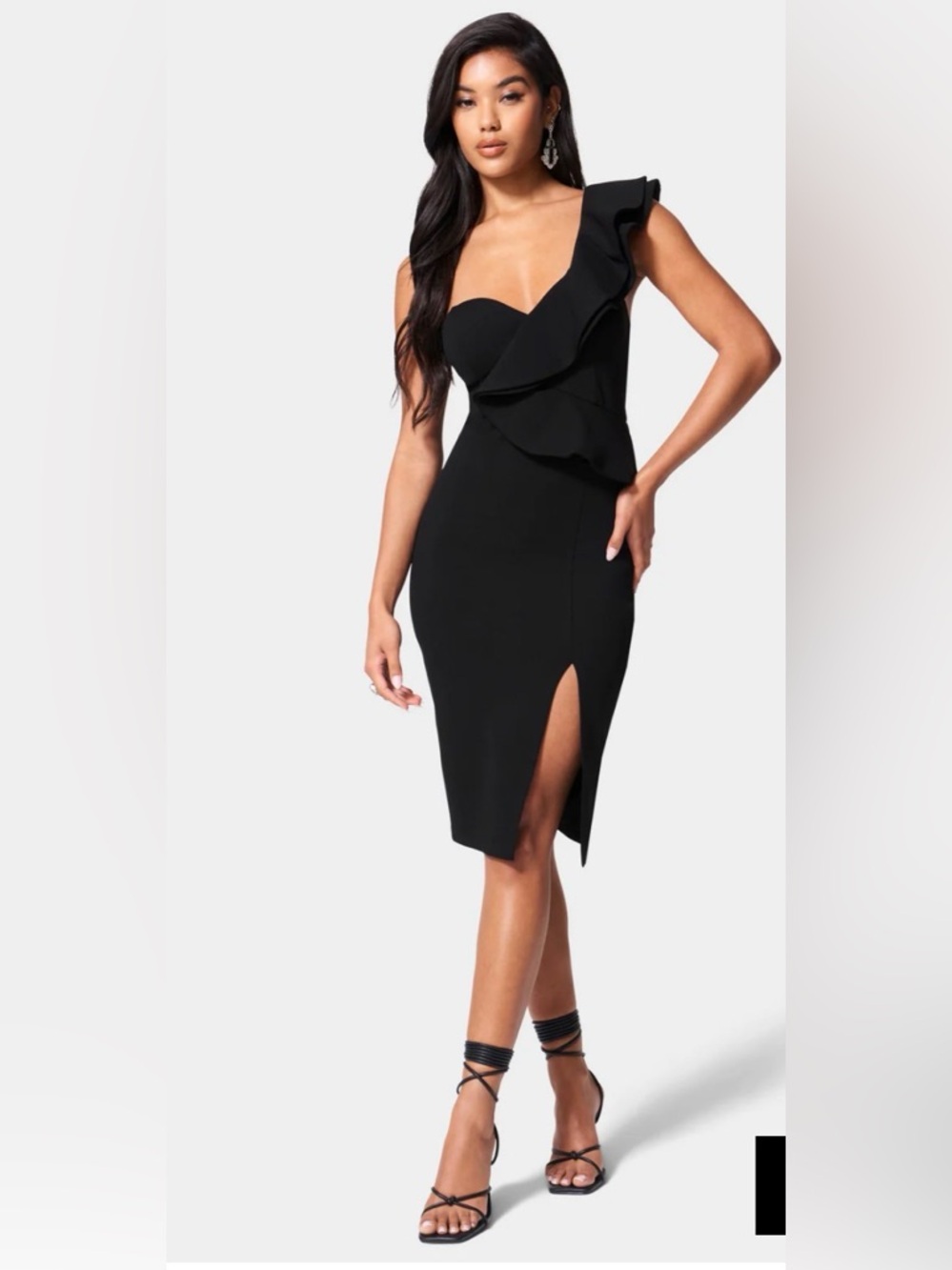 Bebe Black Ruffle Sleeve Midi Dress XS